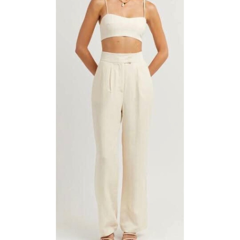 DISSH Cream High-Waist Wide-Leg Trousers